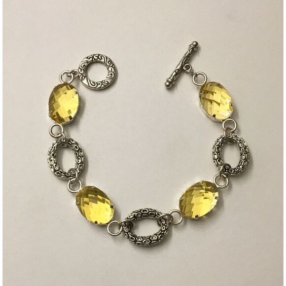 Textured Silver & Lemon Crystal Toggle Bracelet - Picture 1 of 2